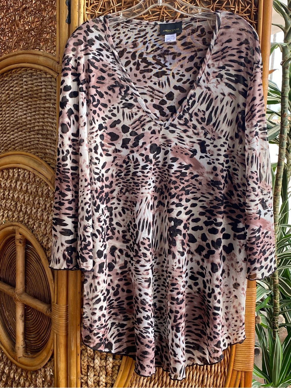 Jordan Taylor Animal Print V-Neck Tunic Top Coverup in Blush and Black